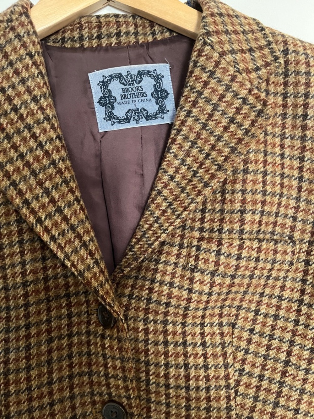 Brooks Brothers Brown Wool Houndstooth Blazer With Elbow Patches - Picture 3 of 15